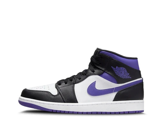 JORDAN 1 MID WHITE BLACK PURPLE