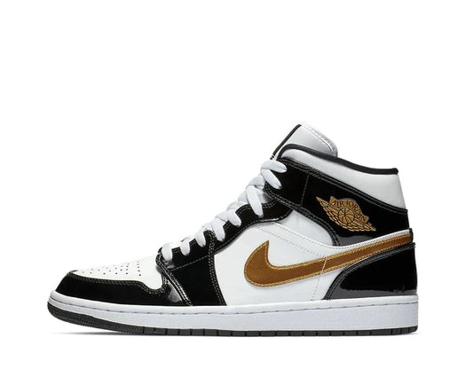 JORDAN 1 MID PATENT BLACK WHITE GOLD