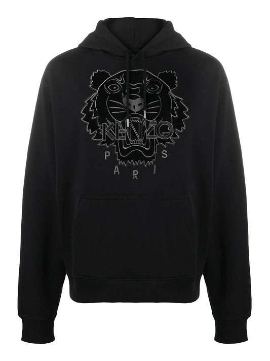 KENZO TIGER HOODIE VELVET LOGO BLACK